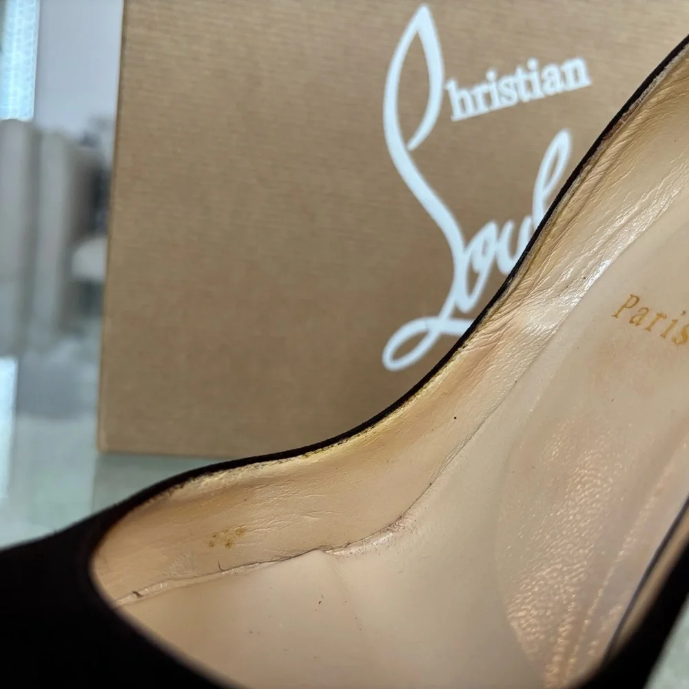 Authentic Christian Louboutin Pigalle Follies Women Brown Suede Stiletto Heels - Picture 14 of 16